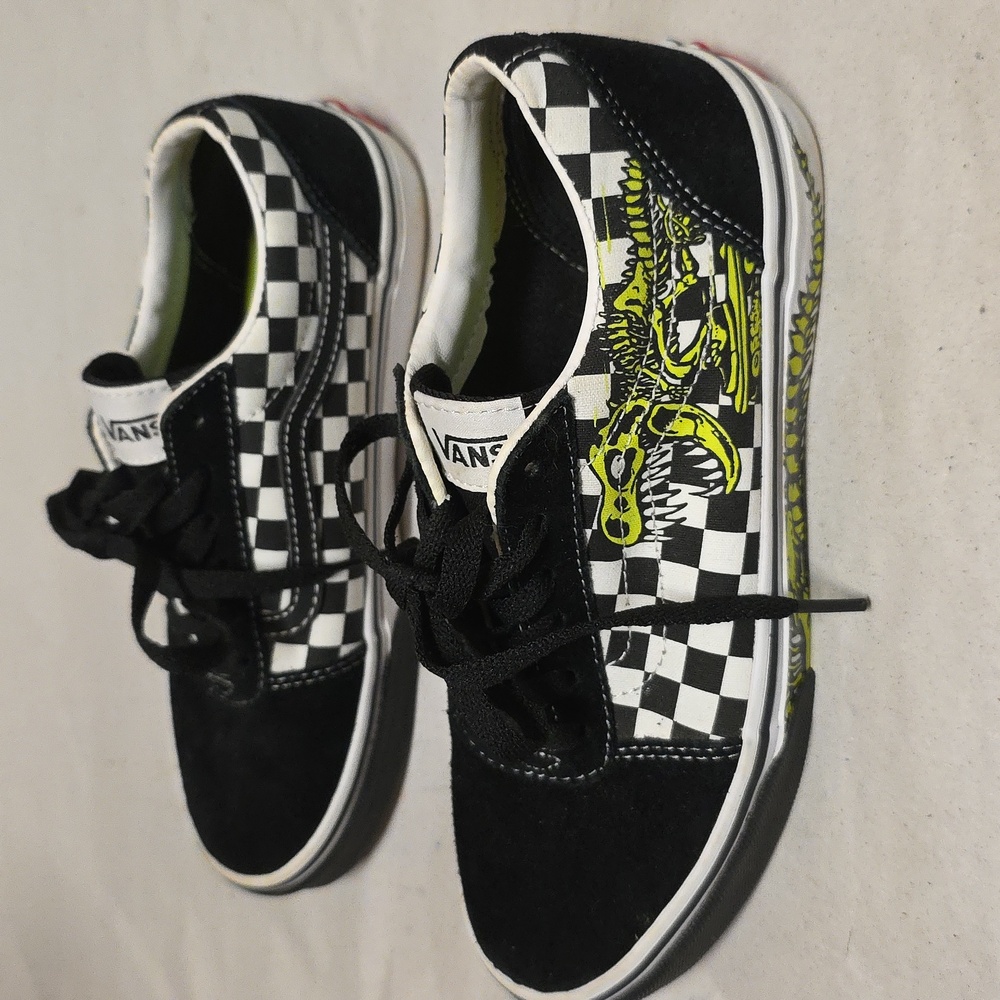 Vans Ward Dino Checkerboard T Rex Old Skool Low Skate Shoes Sneakers Size 5y - Picture 6 of 12